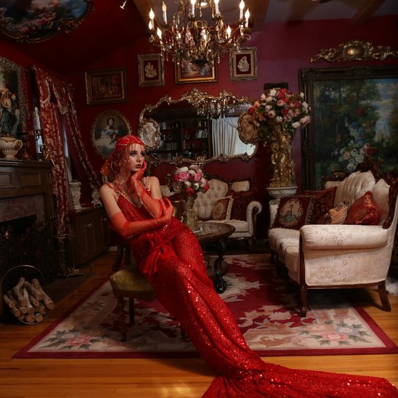 LADY ELEANOR Custom Order Red Gatsby Wedding Gown - Picture 8 of 15